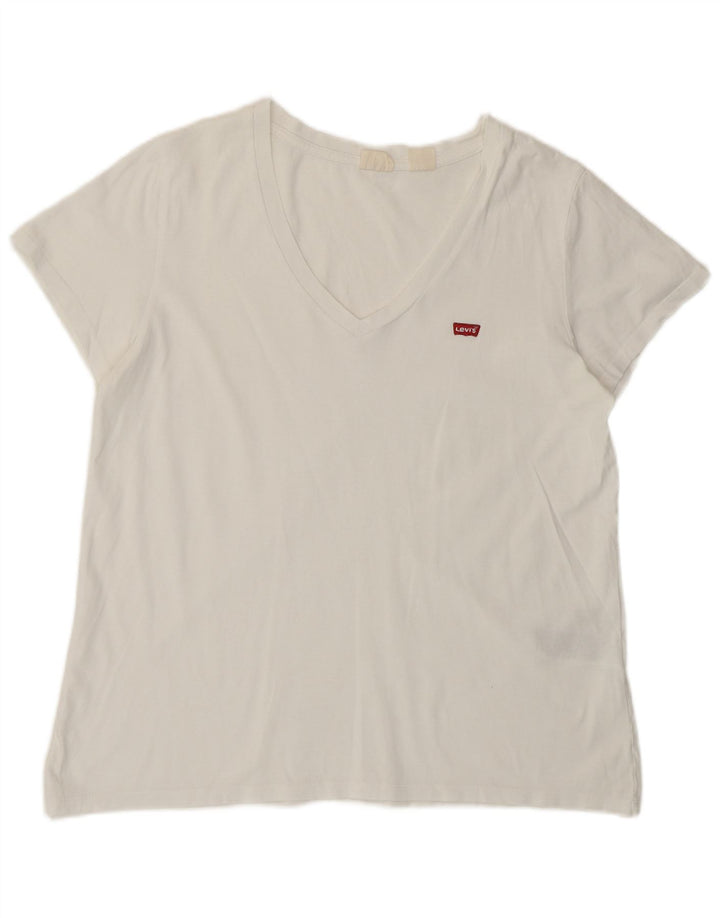 Γυναικείο T-Shirt Levi's Top UK 14 μεγάλο λευκό βαμβακερό