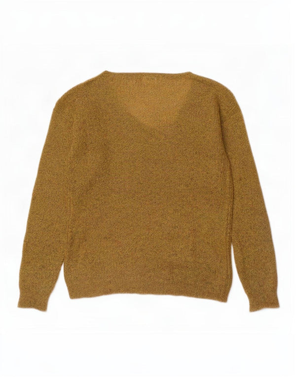 Fat Face Womens V-Neck Jumper Sweater UK 14 Large Khaki Flecked Mohair