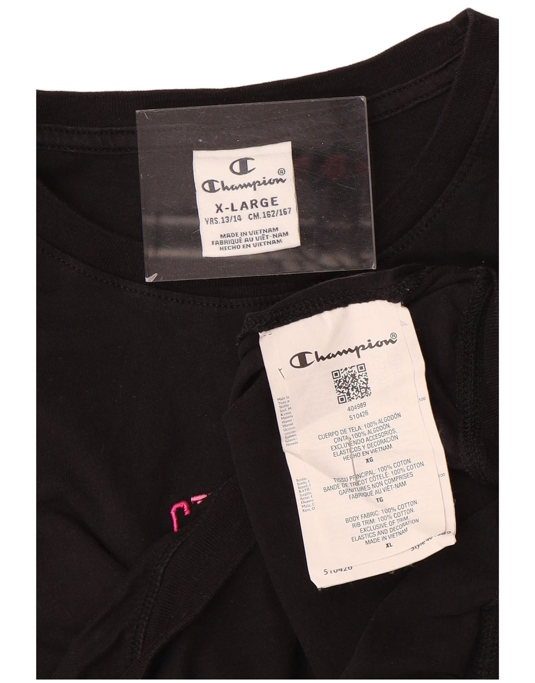 T-Shirt CHAMPION Top 13-14 ετών XL Μαύρο βαμβακερό