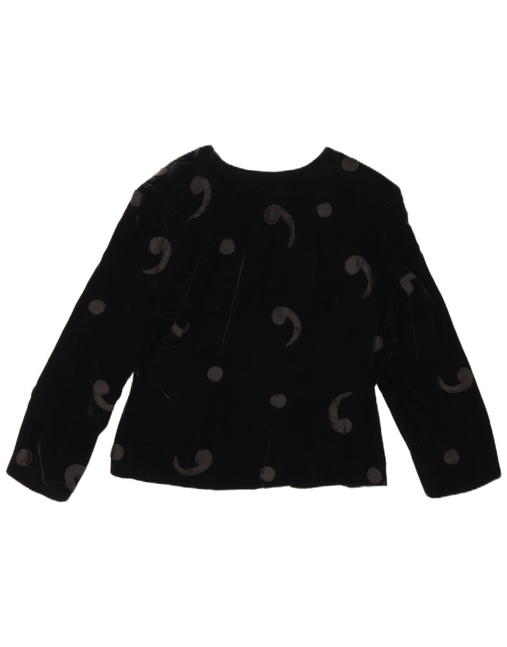 VINTAGE Γυναικείο βελούδινο μπλέιζερ μπουφάν UK 12 μεσαίο μαύρο Paisley