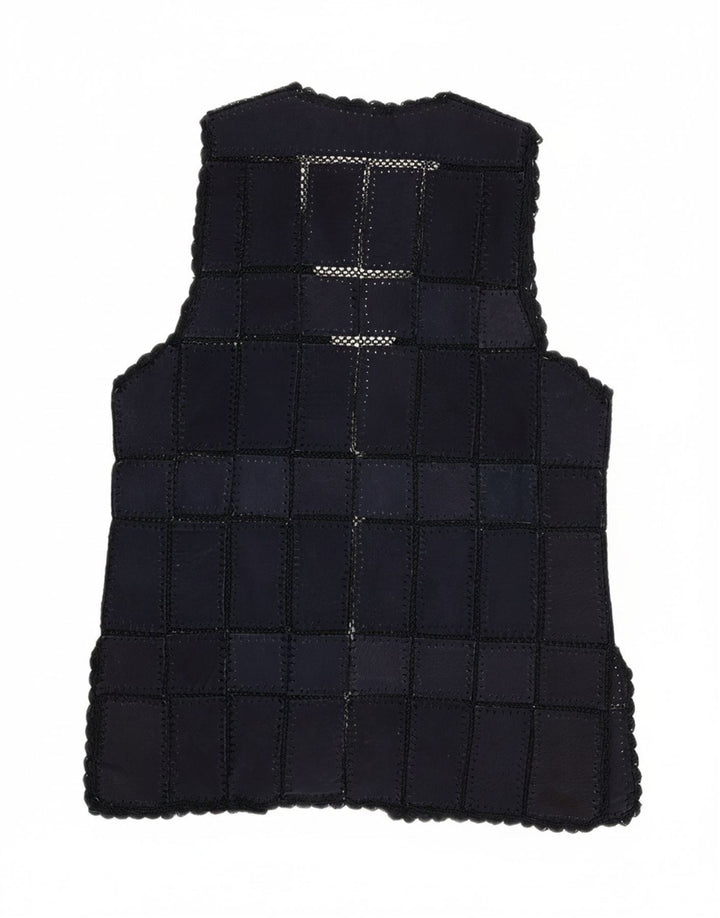 VINTAGE Womens Longline Gilet UK 16 Large Navy Blue Patchwork Vintage Vintage and Second-Hand Vintage from Messina Hembry 