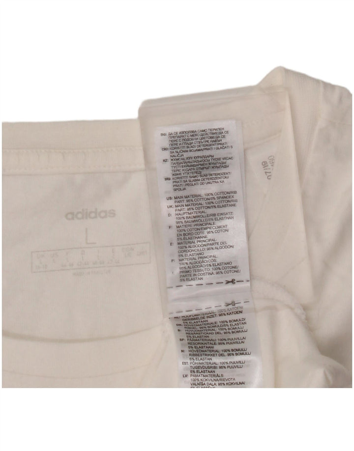 Γυναικείο γραφικό μπλουζάκι ADIDAS Top UK 16/18 μεγάλο λευκό βαμβακερό