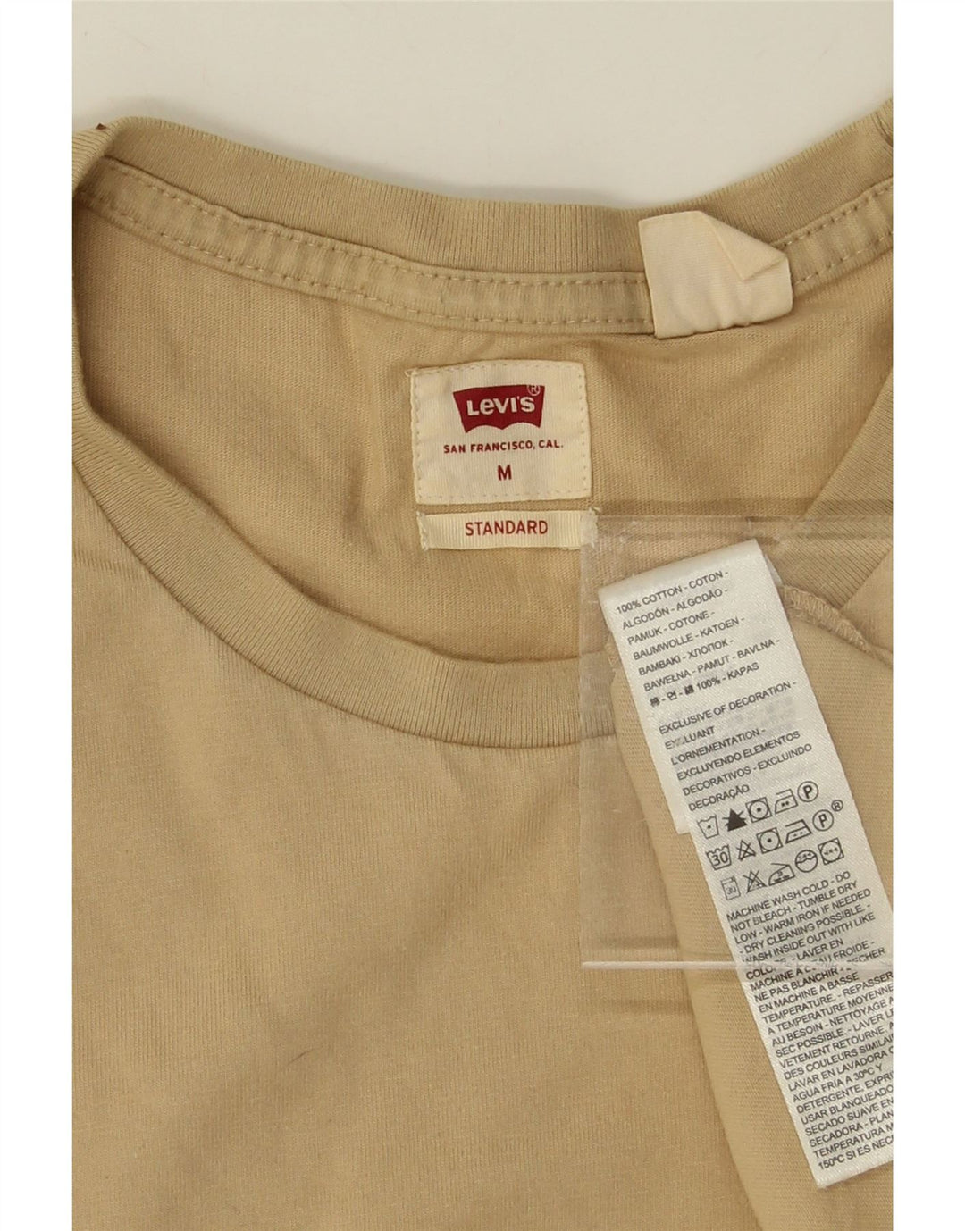 LEVI'S Mens Standard T-Shirt Top Medium Beige Cotton Vintage Levi's and Second-Hand Levi's from Messina Hembry 