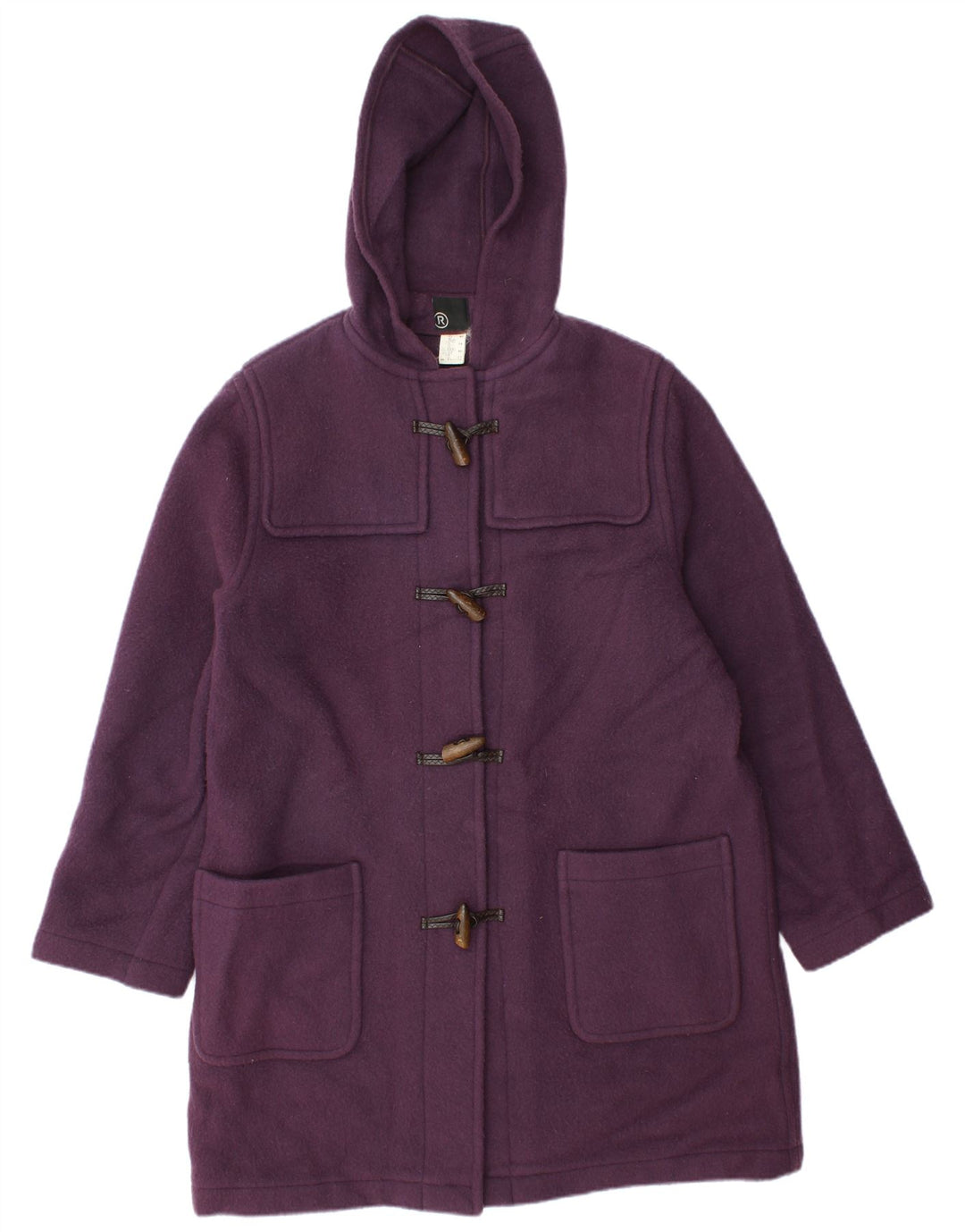 Vintage γυναικείο παλτό Duffle με κουκούλα UK 14 Μεγάλο μωβ μαλλί