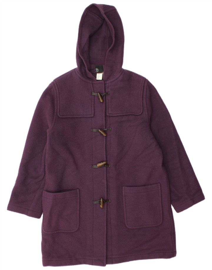 Vintage γυναικείο παλτό Duffle με κουκούλα UK 14 Μεγάλο μωβ μαλλί