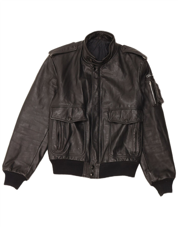 Vintage Ανδρικό Δερμάτινο Military Jacket UK 38 Medium Black Leather