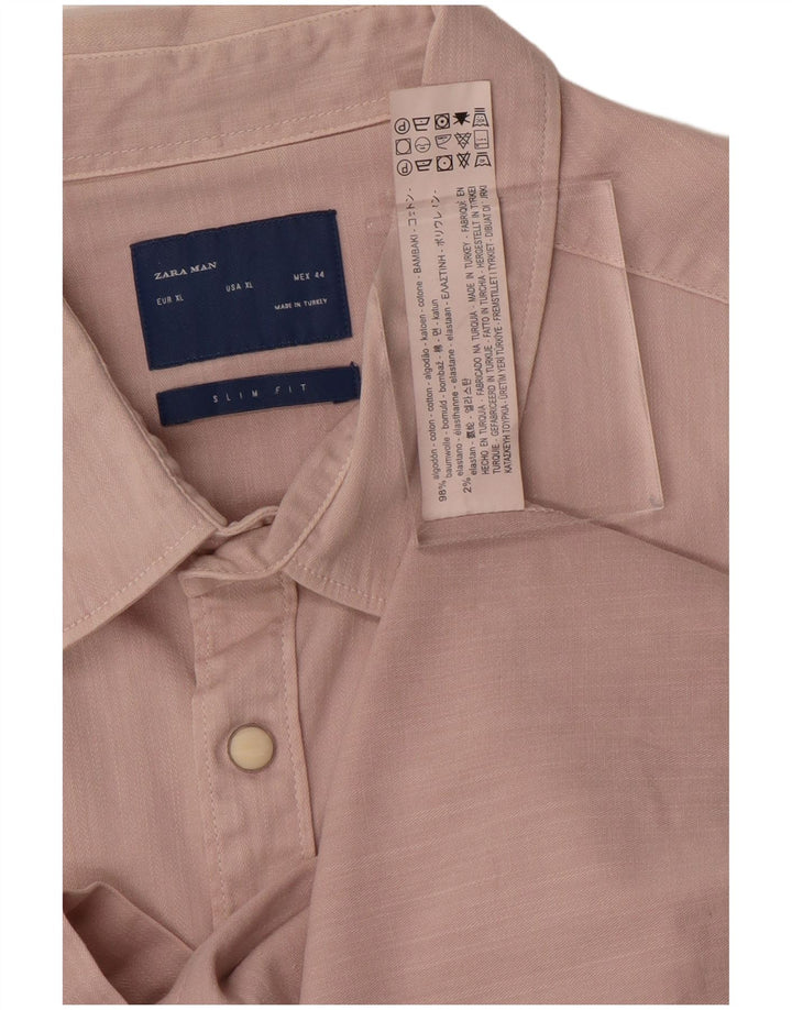 Ανδρικό πουκάμισο Zara Slim Fit XL Ροζ Βαμβακερό