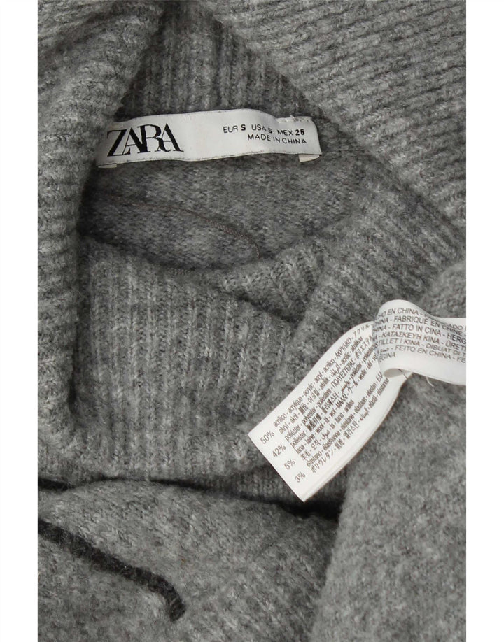 Zara γυναικείο πουλόβερ υπερμεγέθη ρολό λαιμόκοψη UK 10 Small Grey Acrylic