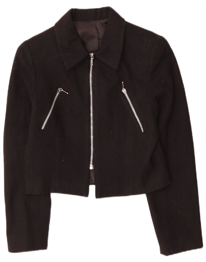 Vintage Γυναικείο Crop Blazer Jacket IT 42 Medium Black Wool