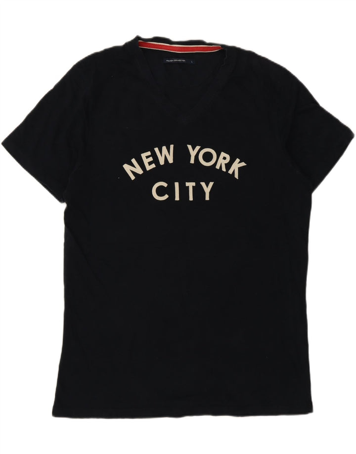Γαλλική Connection Ανδρικό γραφικό T-Shirt Top Large Navy Blue από βαμβάκι