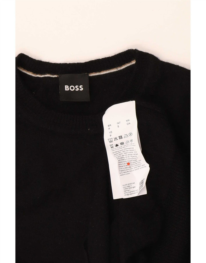Ανδρικό πουλόβερ με λαιμόκοψη Hugo Boss Μικρό μαύρο παρθένο μαλλί