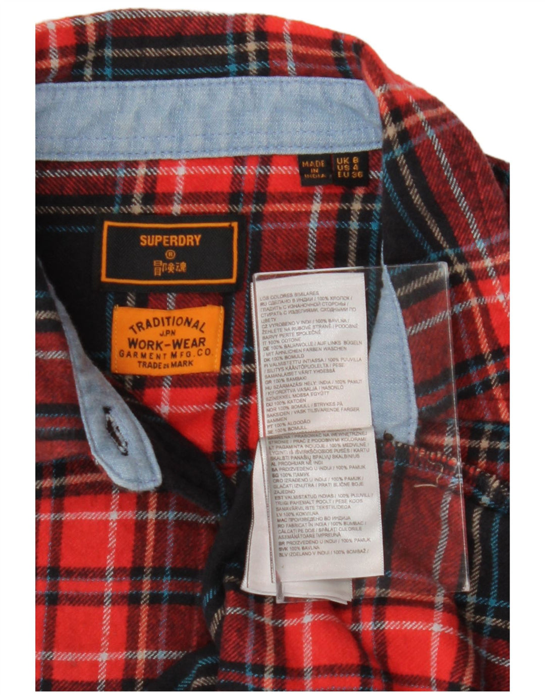 Γυναικείο φανελένιο πουκάμισο SUPERDRY UK 8 Small Red Check Cotton