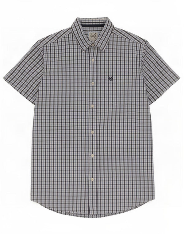 Ανδρικό κοντομάνικο πουκάμισο Crew Clothing, μεσαίο μπλε βαμβακερό Gingham