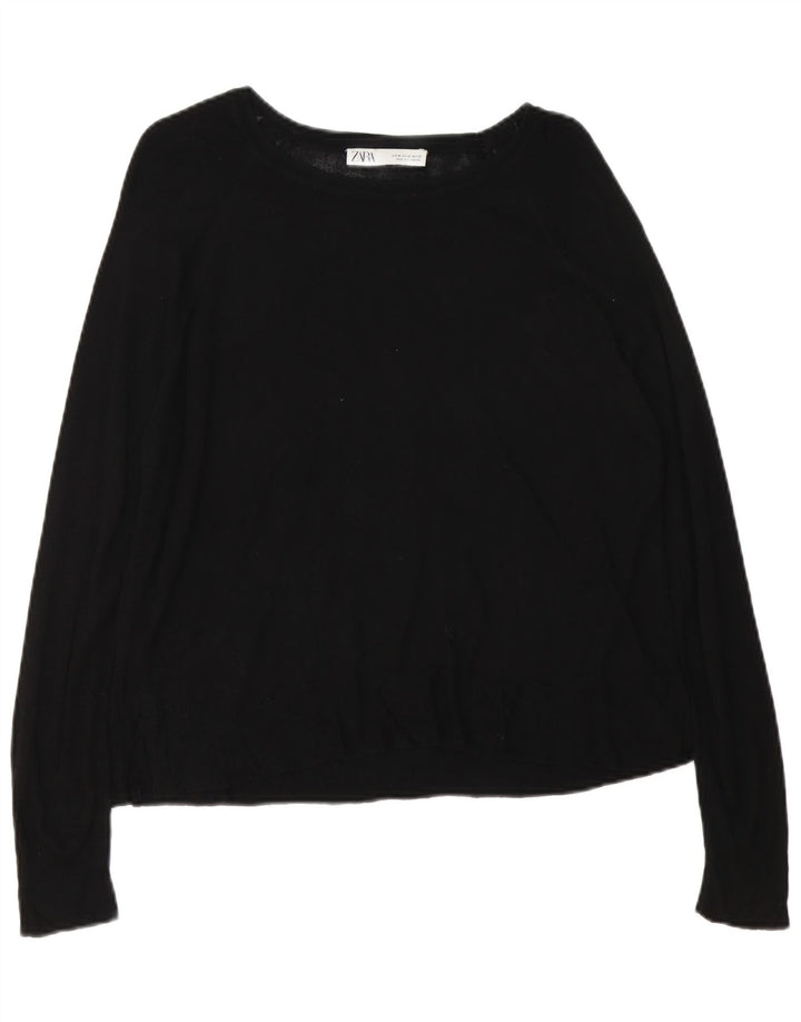 Zara Γυναικείο πουλόβερ με λαιμόκοψη UK 14 Medium Μαύρο