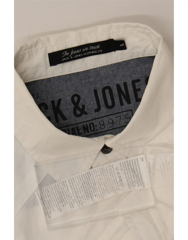 JACK & JONES Mens Shirt Large White Polyester Vintage Jack & Jones and Second-Hand Jack & Jones from Messina Hembry 