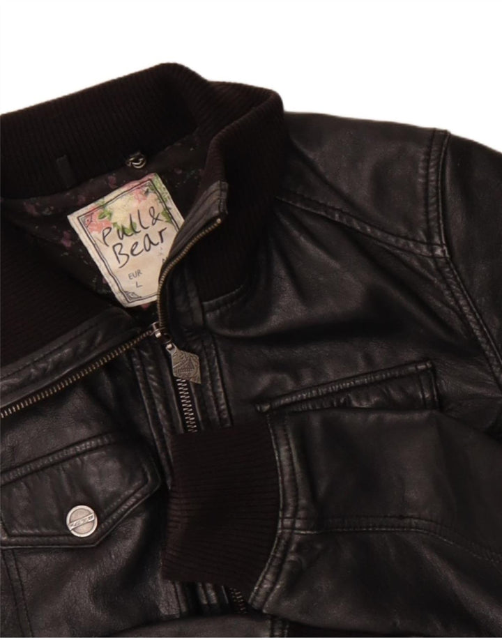 Pull & Bear Γυναικείο Δερμάτινο Μπουφάν UK 14 Μεγάλο Δερμάτινο Μαύρο