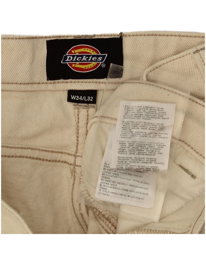 DICKIES Mens Straight Cargo Trousers W34 L29 Off White Cotton