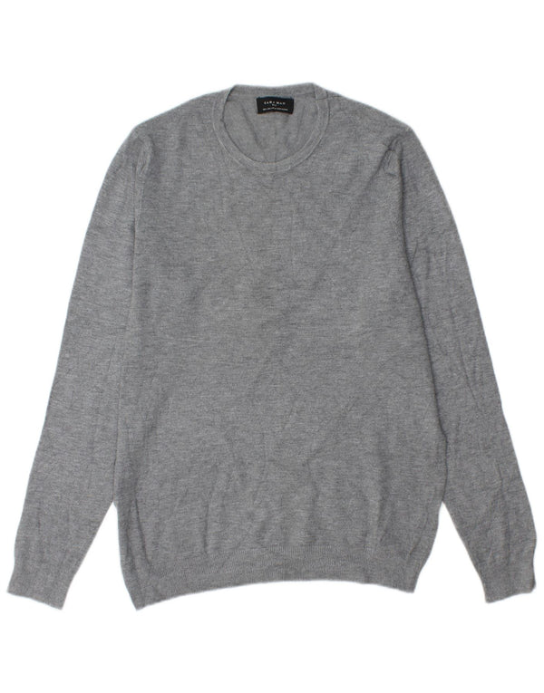 Ανδρικό πουλόβερ ZARA με λαιμόκοψη μεγάλο γκρι βισκόζη