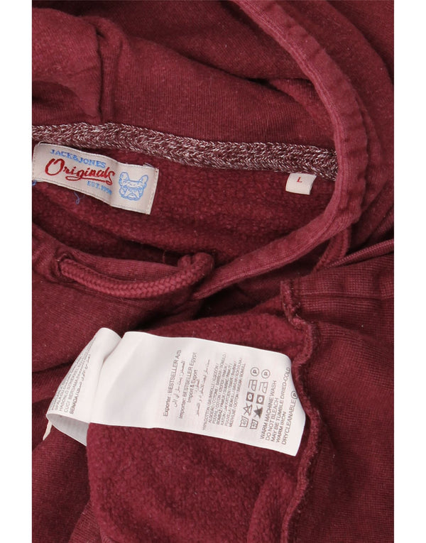 Jack & Jones Mens Graphic Hoodie Jumper Large Burgundy Cotton