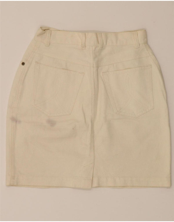 VINTAGE Womens High Waist Denim Skirt EU 38 Medium W26 L17 Off White