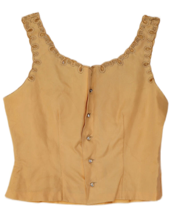 Vintage Womens Crop Sleeveless Blouse Top UK 12 Medium Yellow