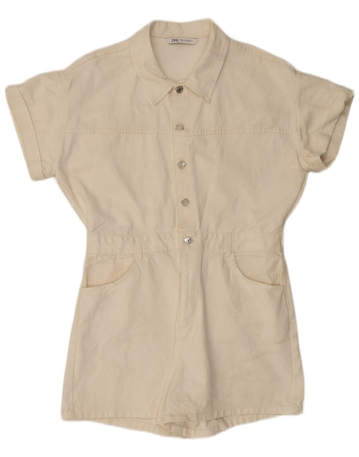 Zara Γυναικείο Τζιν Playsuit UK 20 2XL Λευκό βαμβακερό