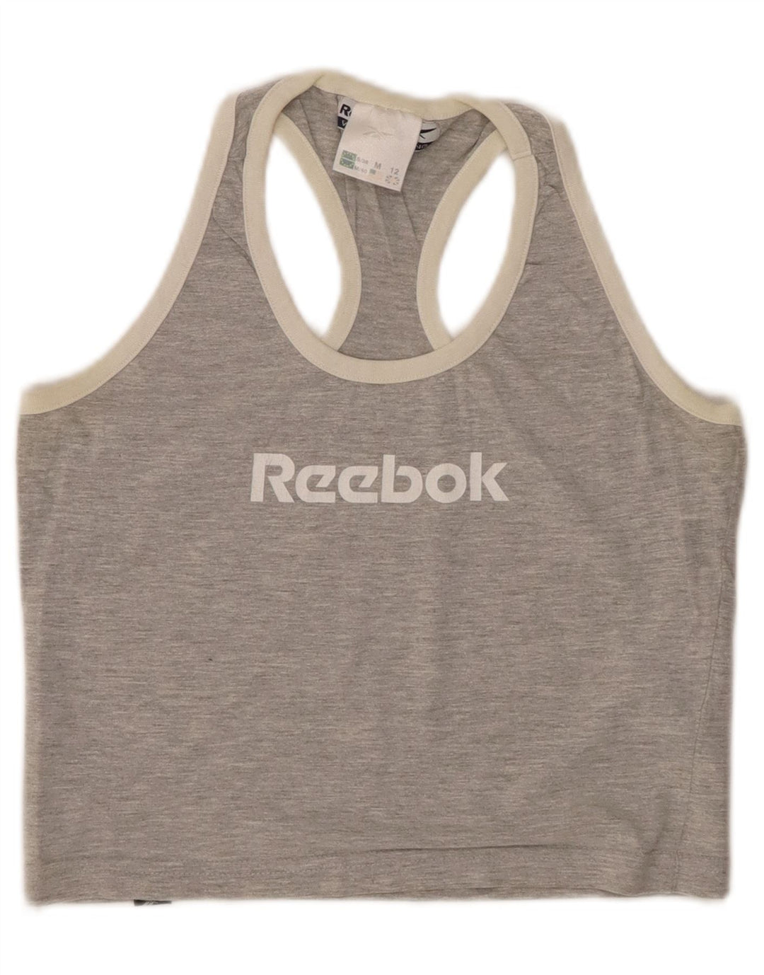 REEBOK Γυναικείο Crop γραφικό γιλέκο UK 12 βαμβακερό μεσαίο γκρι