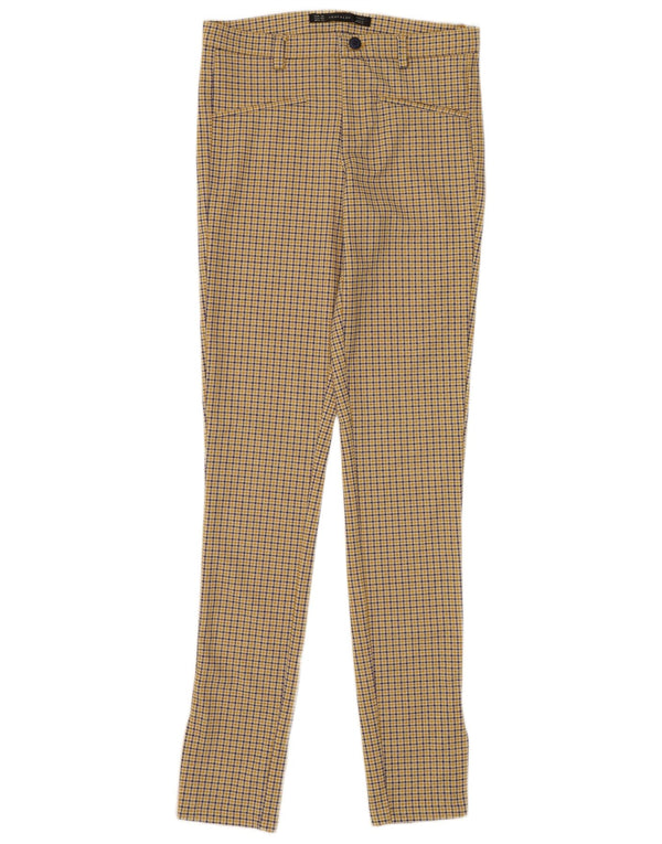 Zara Womens Skinny Casual Trousers EU 36 XS W26 L30 Yellow Check Polyester