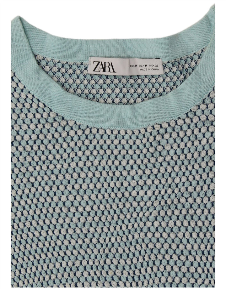 Zara Γυναικείο πουλόβερ με λαιμόκοψη Crop Crop UK 12 Medium Green Spotted