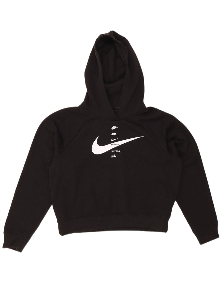 NIKE Γυναικείο Swoosh Oversized Graphic Hoodie Jumper UK 10 Small Black