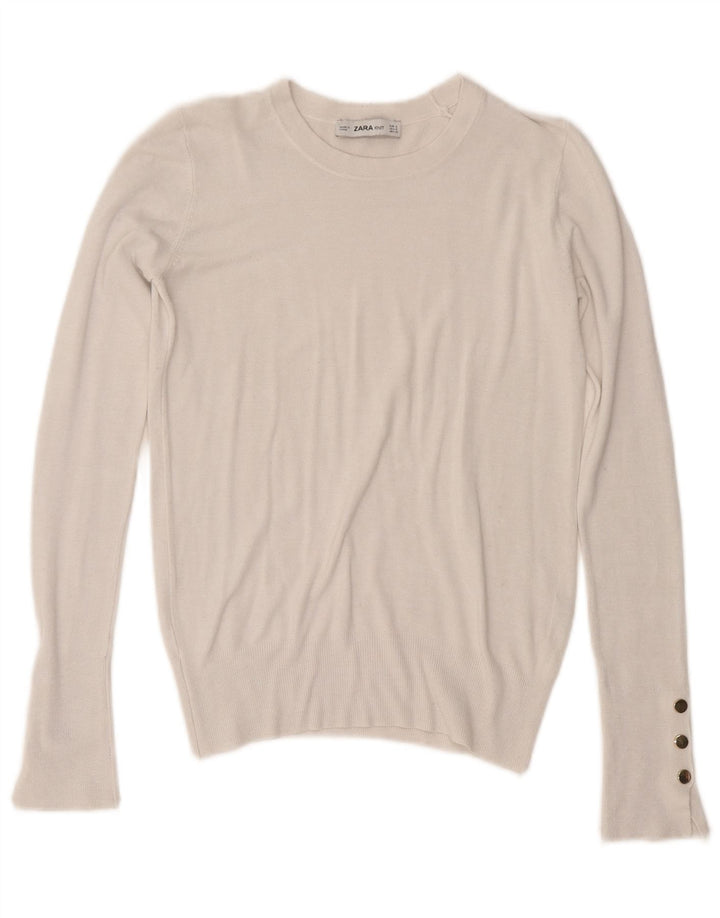 Zara Γυναικείο πουλόβερ με λαιμόκοψη UK 10 Small White