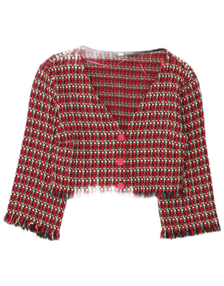 Zara Γυναικείο μπουφάν Bolero UK 12 μεσαίο κόκκινο βαμβακερό καρό