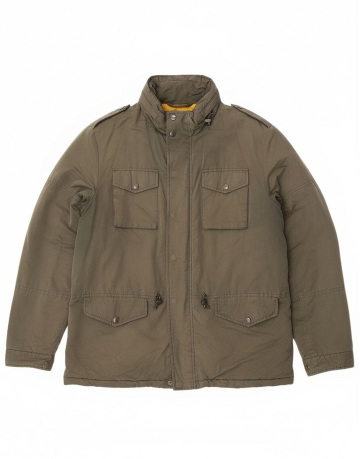 Hackett Mens Hooded Utility Jacket UK 42 XL Khaki Cotton