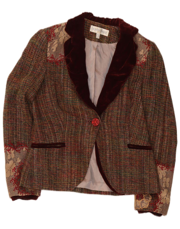 Quin And Donnelly γυναικείο μπλέιζερ 1 κουμπιού μπουφάν UK 10 Small Brown Floral