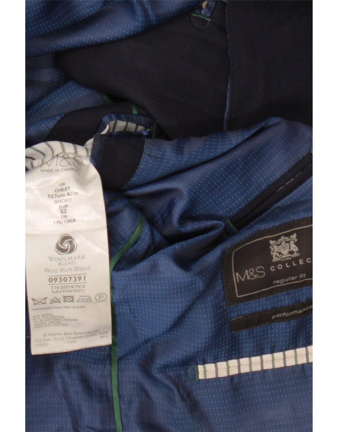 MARKS & SPENCER Ανδρικό μπλέιζερ με 2 κουμπιά κανονική εφαρμογή UK 42 XL Navy Blue