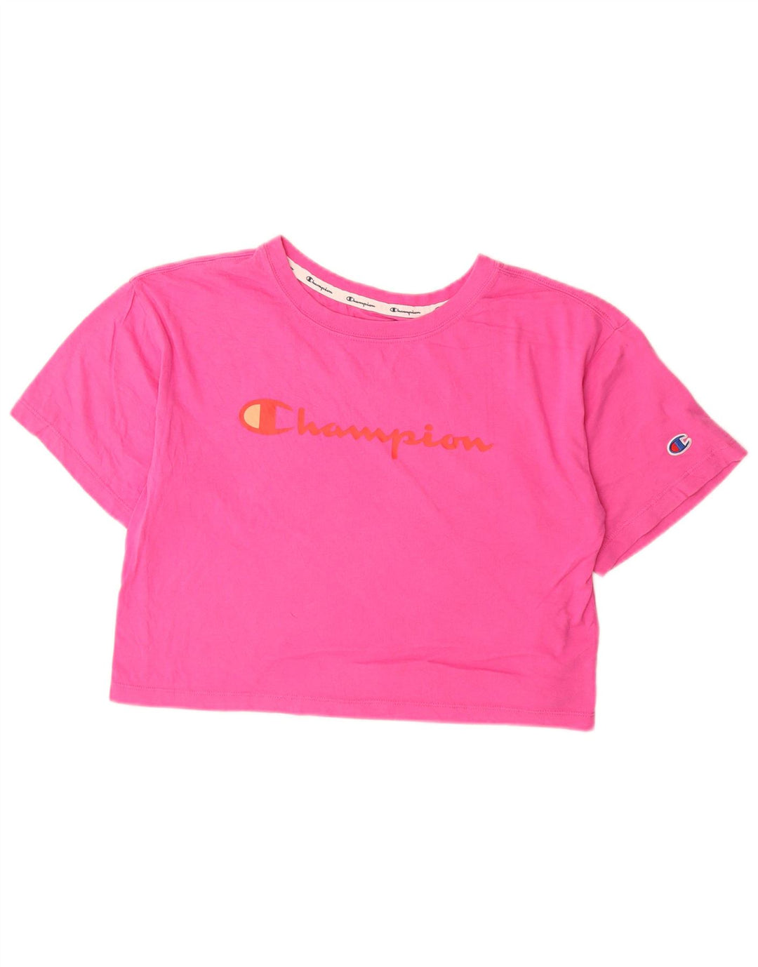 CHAMPION Γυναικείο Crop Graphic T-Shirt Top UK 10 Small Pink