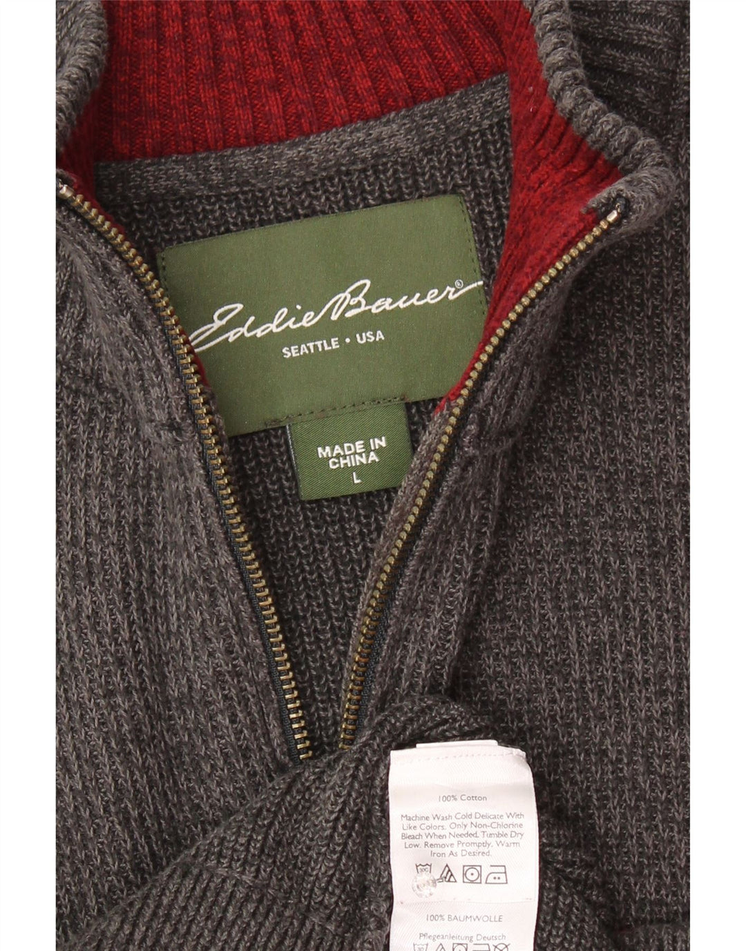 EDDIE BAUER Ανδρικό πουλόβερ με φερμουάρ, μεγάλο γκρι βαμβακερό ριγέ
