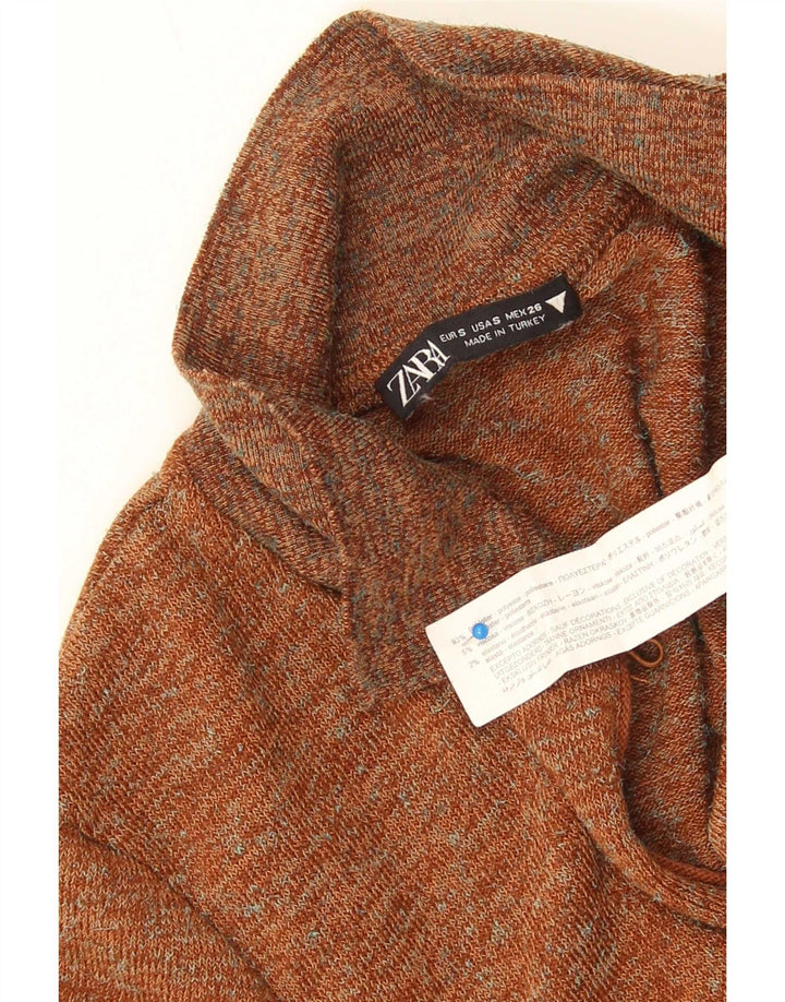Zara γυναικείο μακρυμάνικο κορμάκι UK 8 Small Brown Flecked Polyester