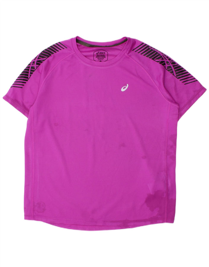 Asics Boys T-Shirt Top 10-11 Years Small Purple ριγέ πολυεστέρας
