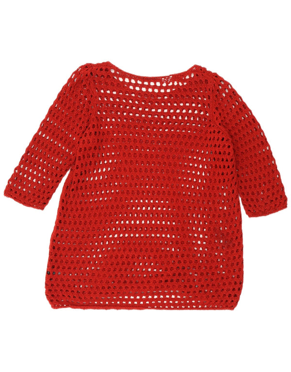 Γυναικείο φόρεμα με βελονάκι 3/4 μανίκια UK 24 4XL κόκκινο ακρυλικό