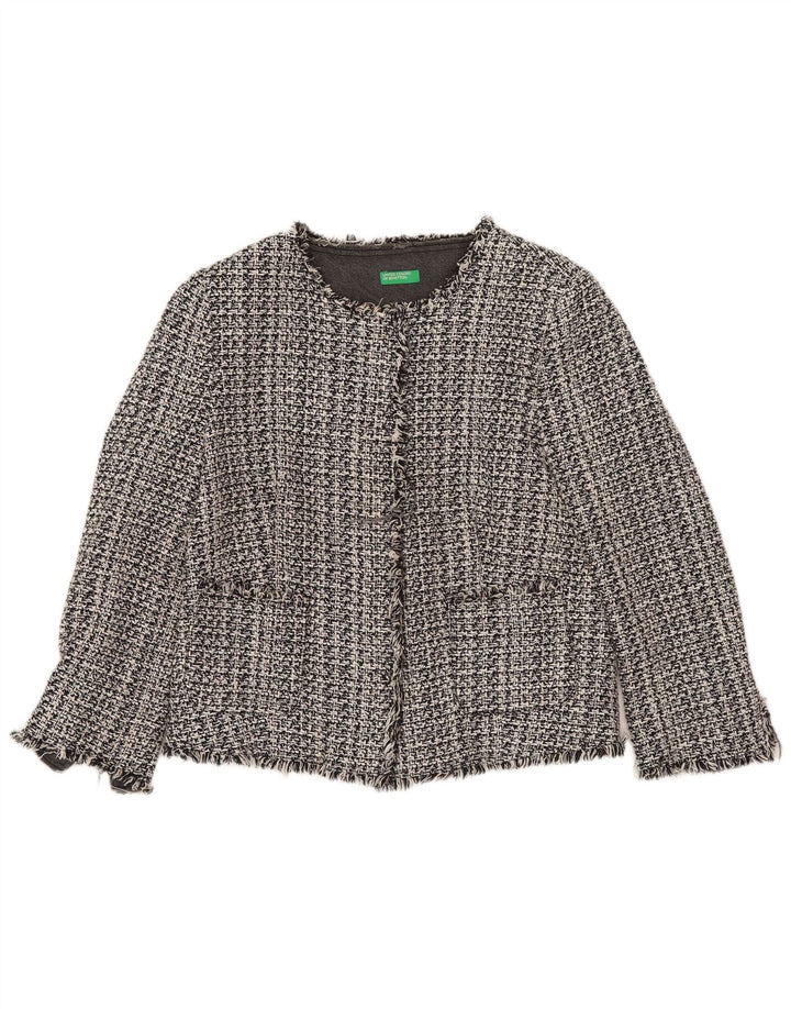BENETTON Γυναικείο Crop Open Blazer Jacket UK 10 Small Grey Houndstooth