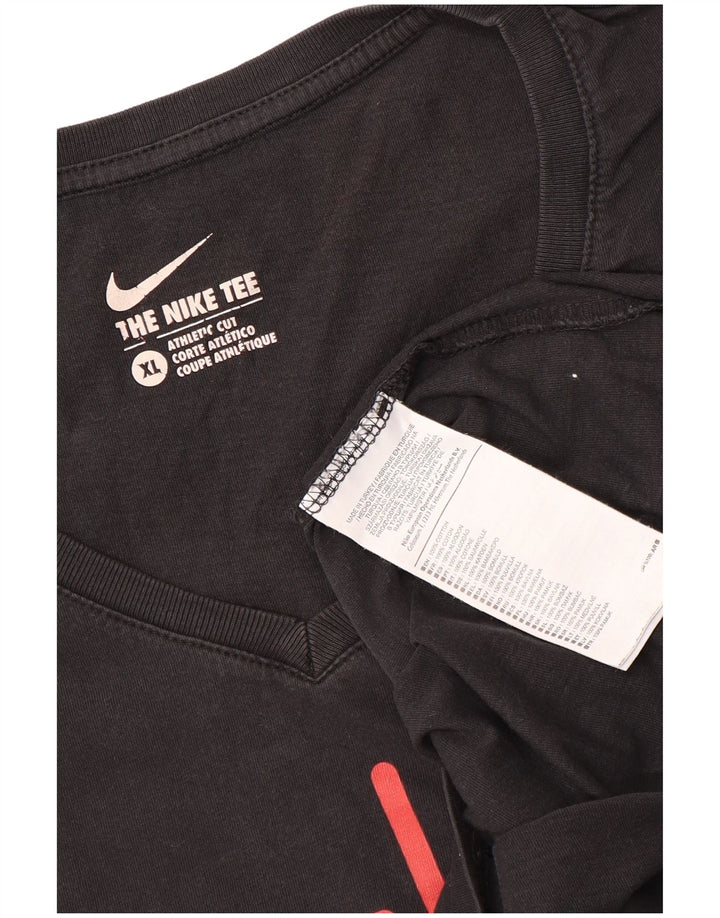 Γυναικείο γραφικό μπλουζάκι NIKE Αθλητικό κομμένο τοπ UK 18 XL μαύρο βαμβακερό