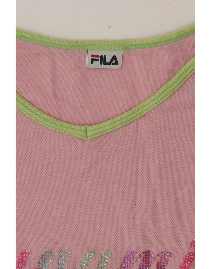 Fila Γυναικείο Γραφικό Τοπ μακρυμάνικο UK 14 Medium Pink