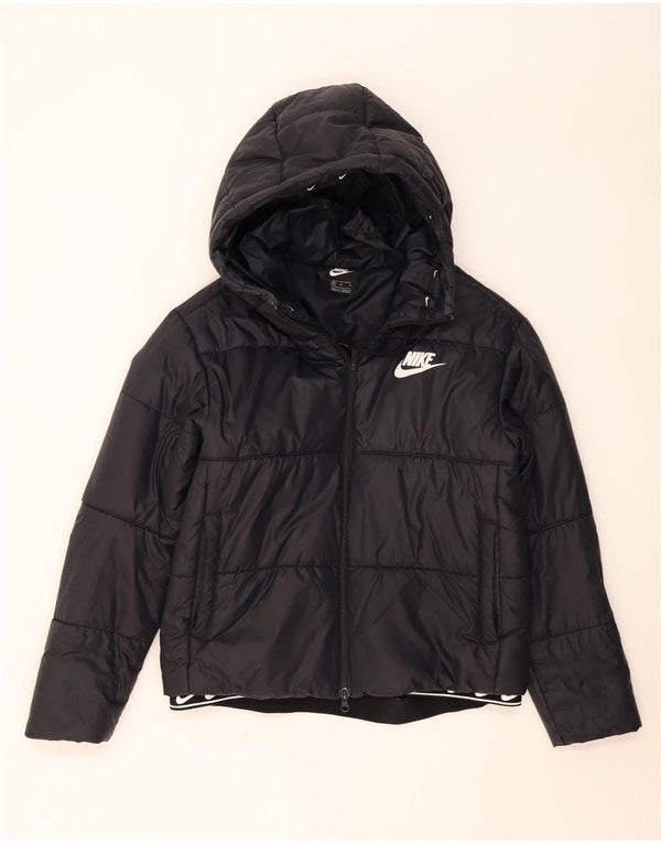 Nike Womens Hooded Padded Jacket UK 14 Medium Black Polyester