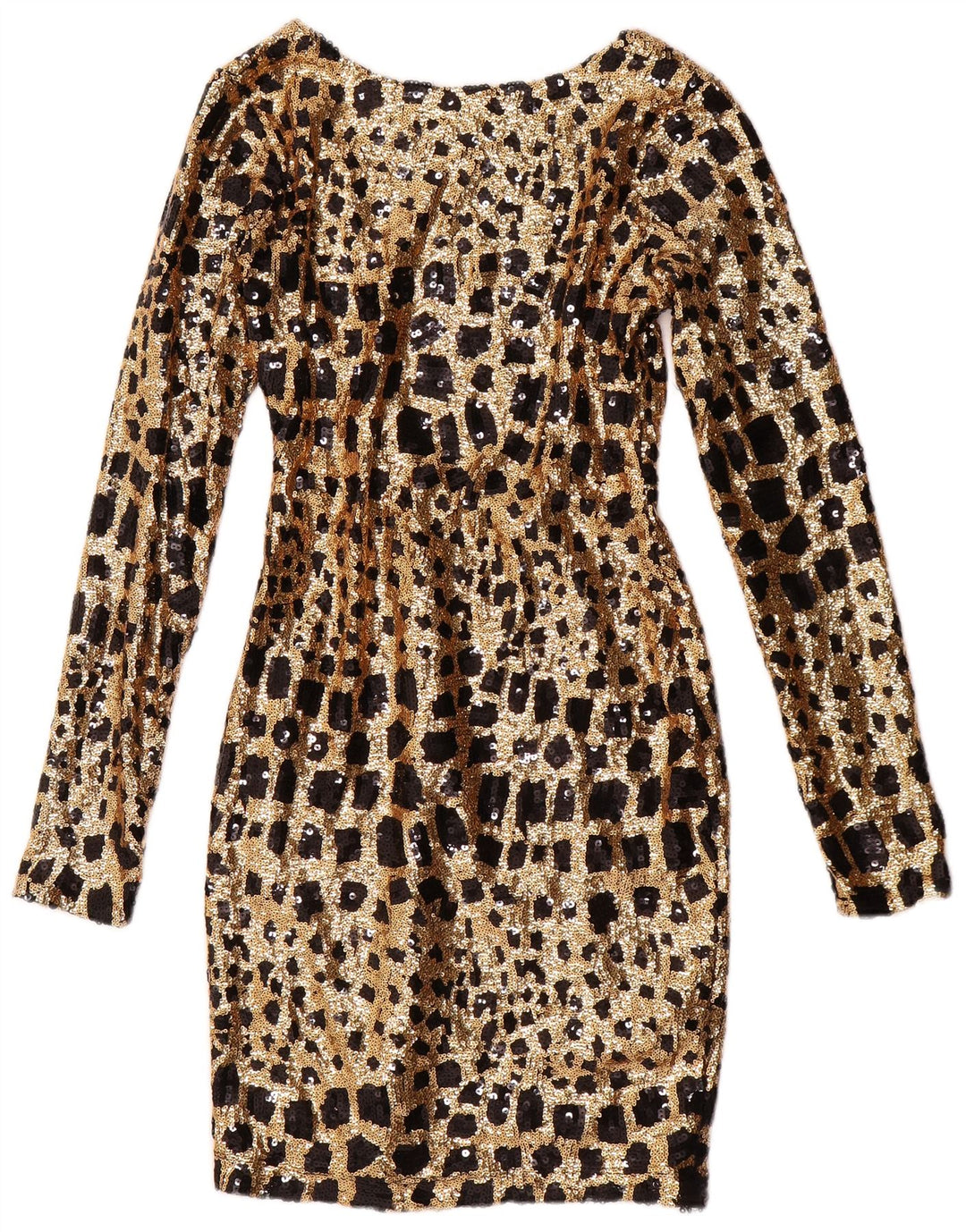 GUESS Γυναικείο μακρυμάνικο φόρεμα με παγιέτα Bodycon UK 6 XS Gold Geometric