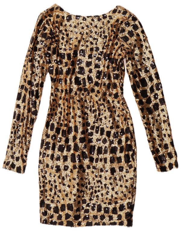 GUESS Γυναικείο μακρυμάνικο φόρεμα με παγιέτα Bodycon UK 6 XS Gold Geometric
