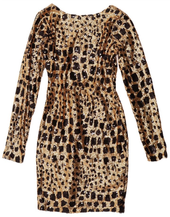 GUESS Γυναικείο μακρυμάνικο φόρεμα με παγιέτα Bodycon UK 6 XS Gold Geometric