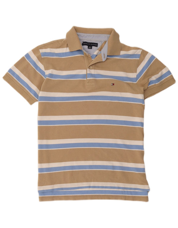 Tommy Hilfiger Ανδρικό πουκάμισο Polo Μικρό μπεζ ριγέ βαμβακερό