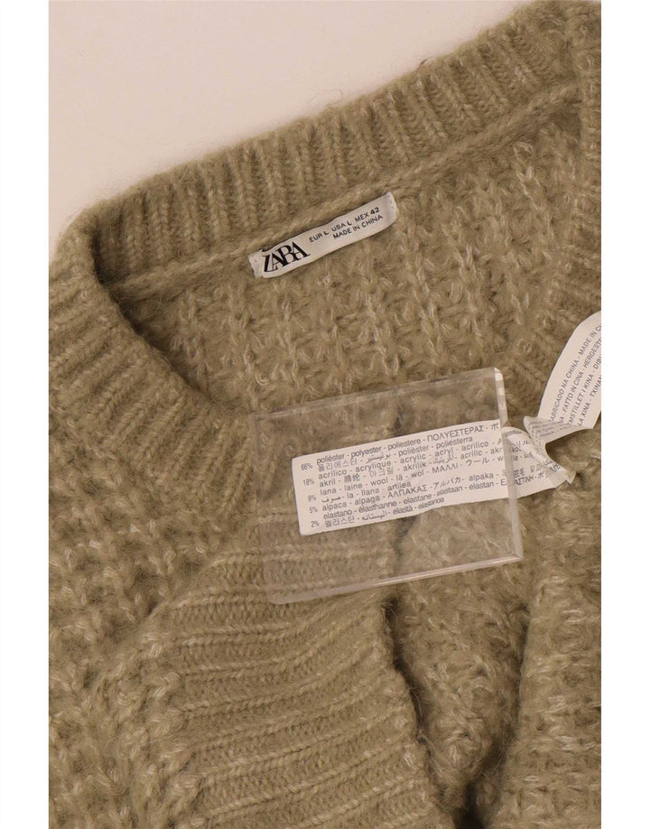 Zara Ανδρικό πουλόβερ με λαιμόκοψη μεγάλο χακί πολυεστέρα