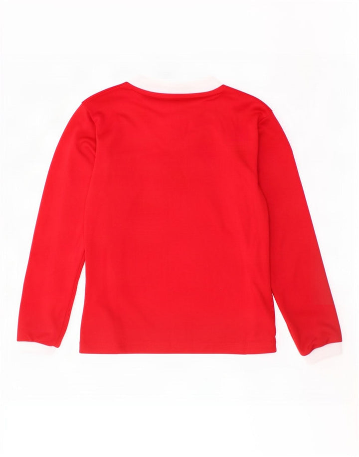Adidas Boys Climalite Top μακριά μανίκια 7-8 ετών Small Red Colourblock
